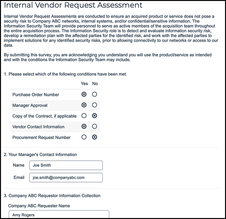 Alchemer Internal Vendor Request screenshot example