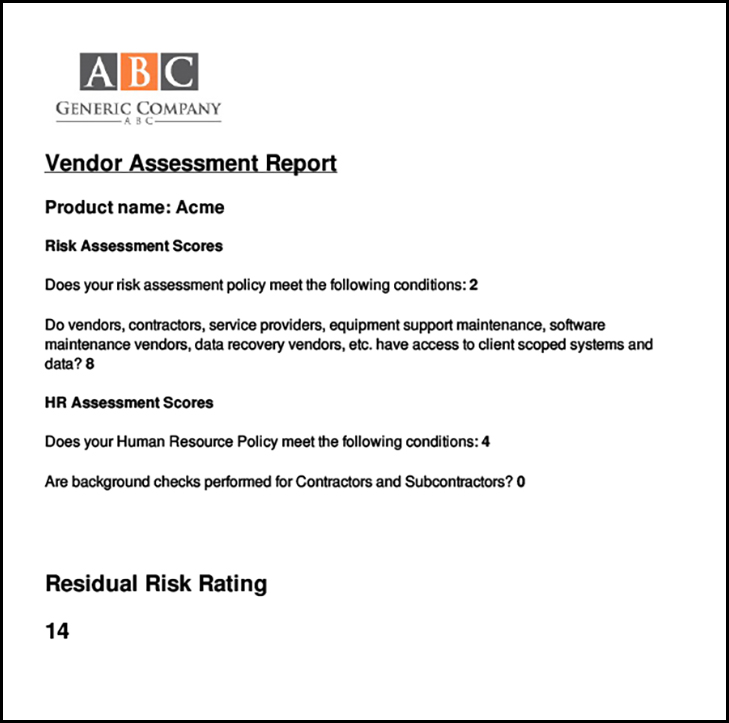 Alchemer Vendor Assessment Report screenshot example