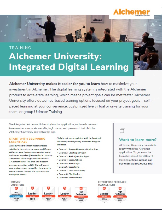 Alchemer University Integrated Digital Learning one sheet