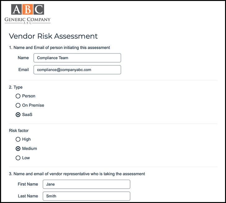 Example image of vendor risk assessment form