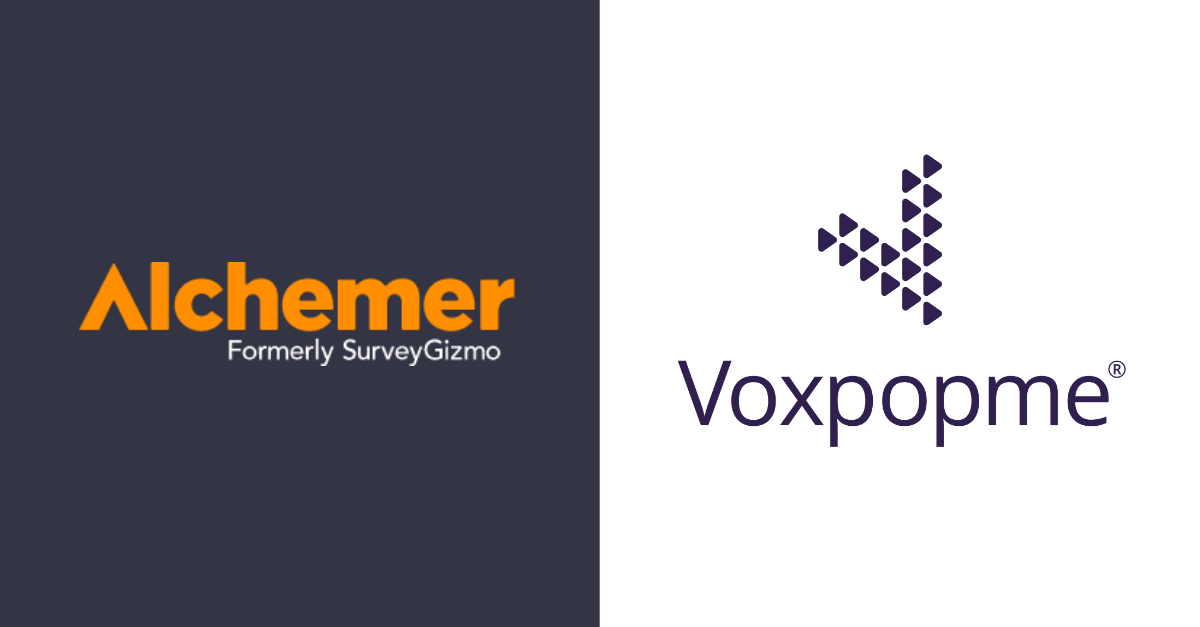 Alchemer and Voxpopme logo lock-up