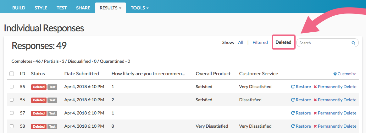 Access Deleted Responses | Alchemer Help