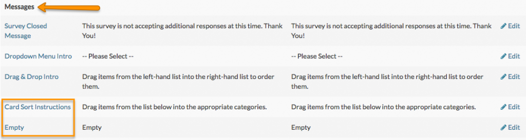 changing survey question messages