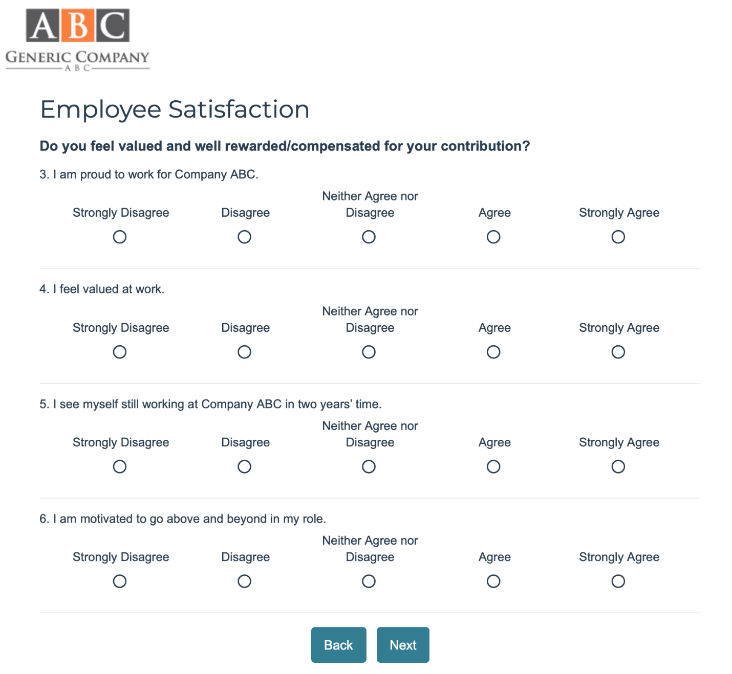 Employee Satisfaction survey example