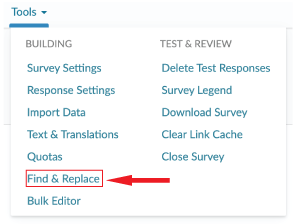 Screenshot of how to access find and replace under tools header