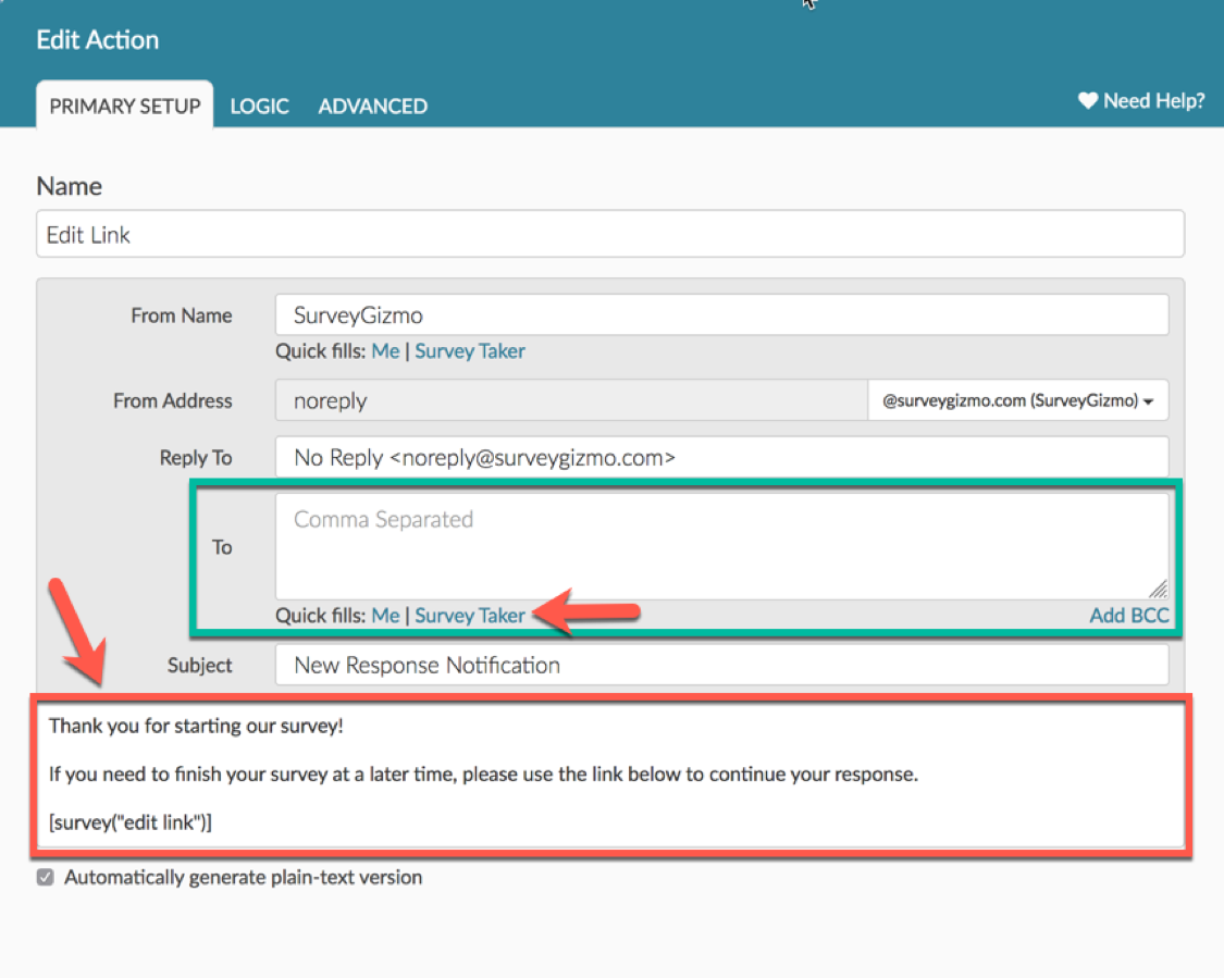 Merge codes primary set up example