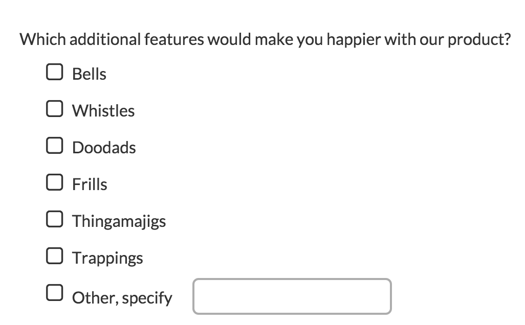 Example of a "other, specify" answer option for text analysis.