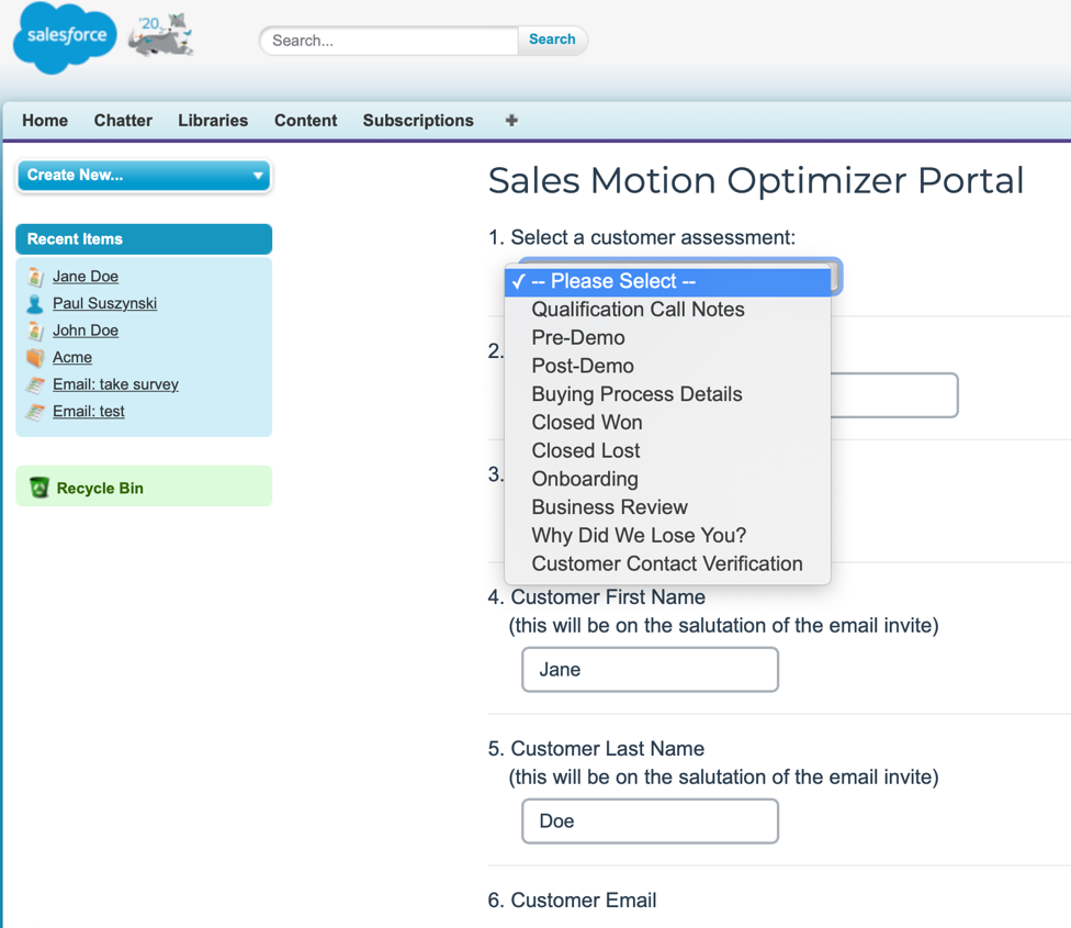 Salesforce survey example