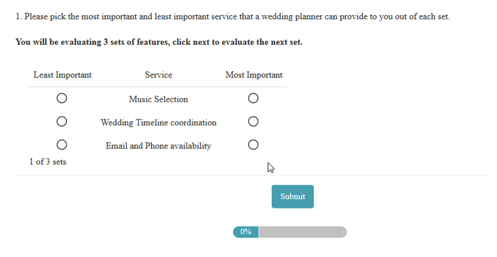 Alchemer: Using MaxDiff to Find Out What Respondents REALLY Think - Survey question for respondent