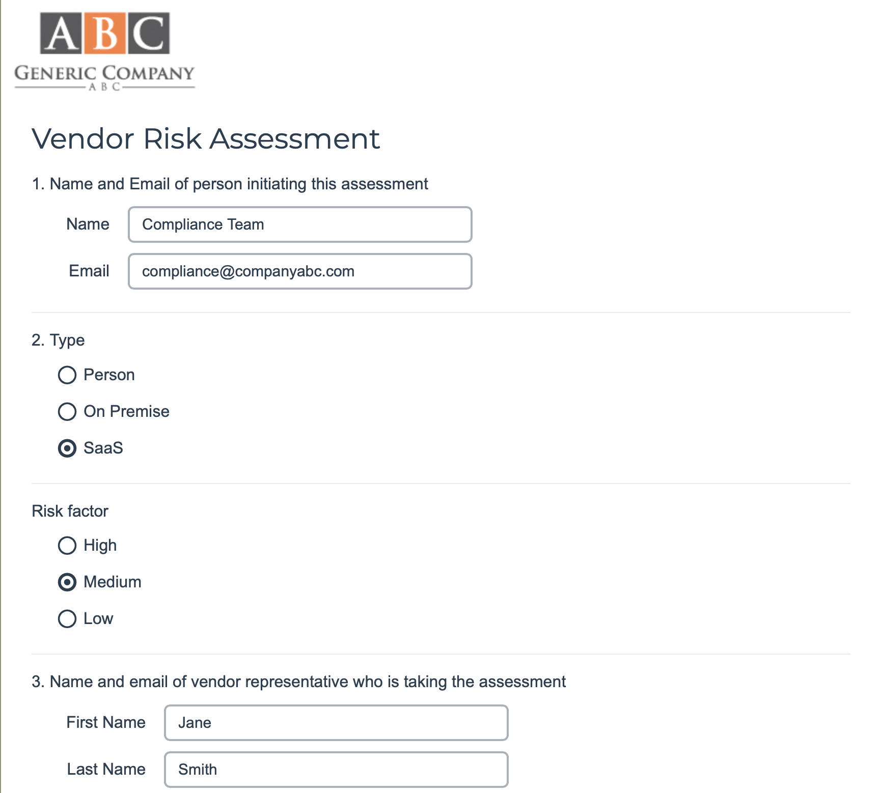 Vendor Risk Assessment screenshot example