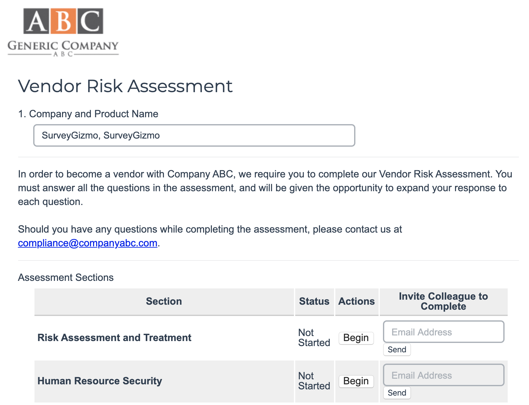 Vendor Risk Assessment page 2 set up